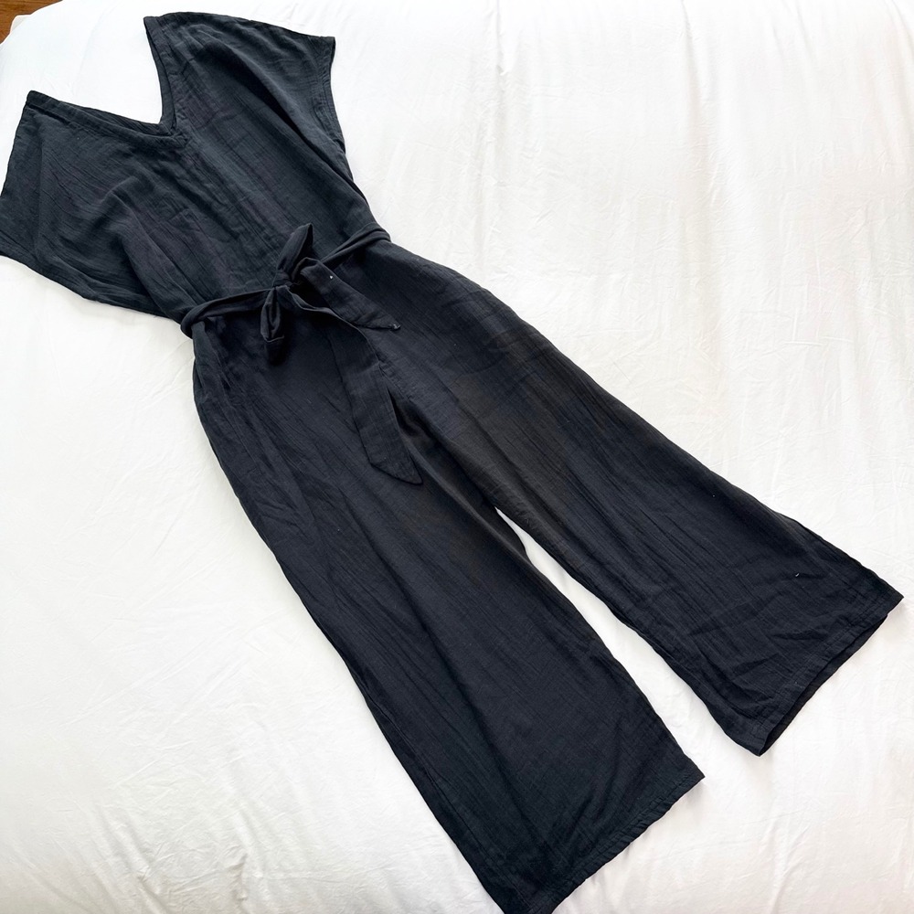 Pact Coastal Double Gauze Jumpsuit Black Organic Cotton Size L - Picture 2 of 7
